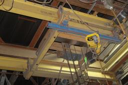 Mfr. Unknown 10 Ton x 16 ft. (est.) Span Double Girder Top Running Bridge Crane, with Budgit 1/2 Ton