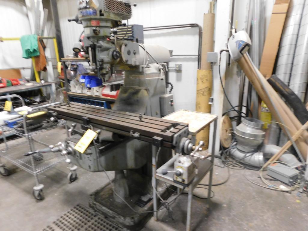Manhattan 2 HP Vertical Mill, S/N 501248, 9 in. x 48 in. Power Feed Work Table