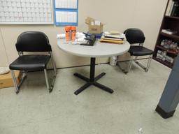 LOT: (2) Office Desks, Open Book Cases, Chairs, Table, File Cabinet