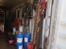 LOT: Contents of Conex Box including Magnetic Drill, Fluids, Rigging (excluding Lot #151)