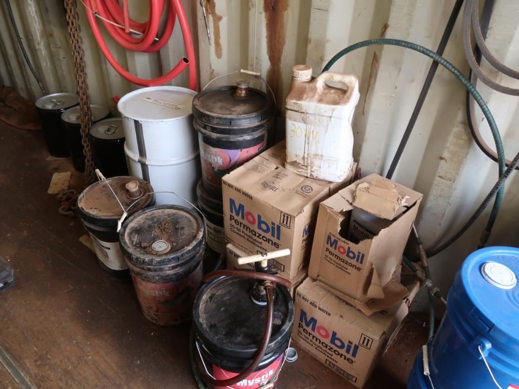 LOT: Contents of Conex Box including Magnetic Drill, Fluids, Rigging (excluding Lot #151)