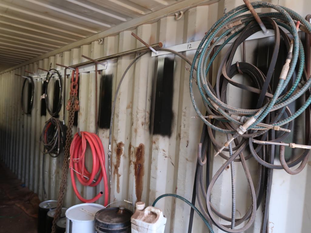 LOT: Contents of Conex Box including Magnetic Drill, Fluids, Rigging (excluding Lot #151)