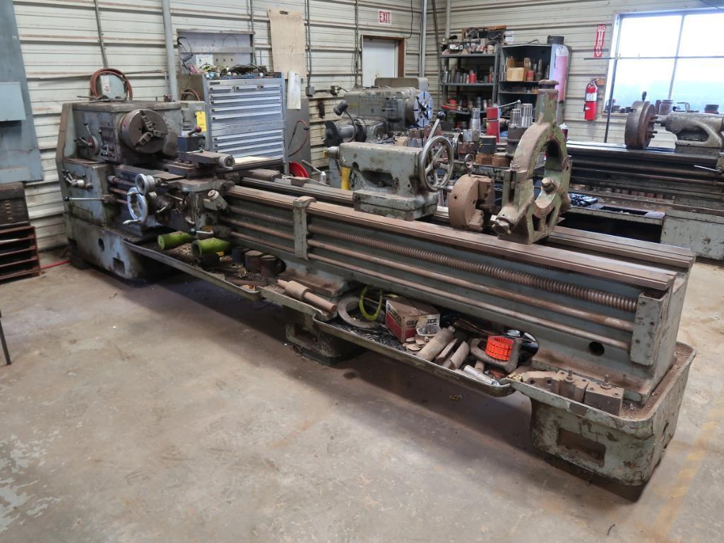 American Edelstaal 22 in. x 120 in. Engine Lathe, S/N 79DLZ3P013, 12 in. 3-Jaw Chuck, 12 in. 4-Jaw