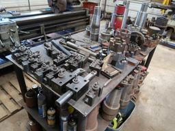 LOT: 31 in. x 60 in. Steel Work Bench with Lathe Tool Holders, Steel Parts