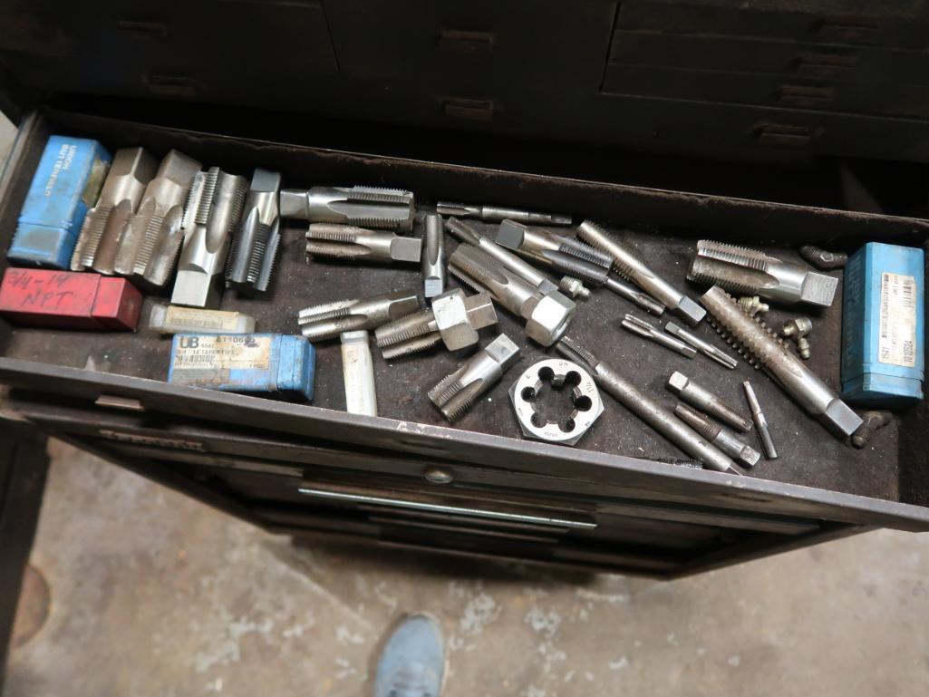 LOT: Tool Cabinet with Contents including Taps, Dies, Broaches