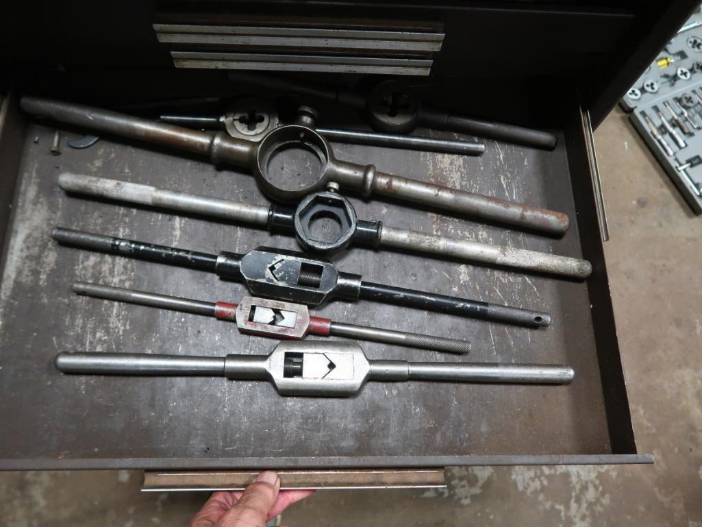 LOT: Tool Cabinet with Contents including Taps, Dies, Broaches