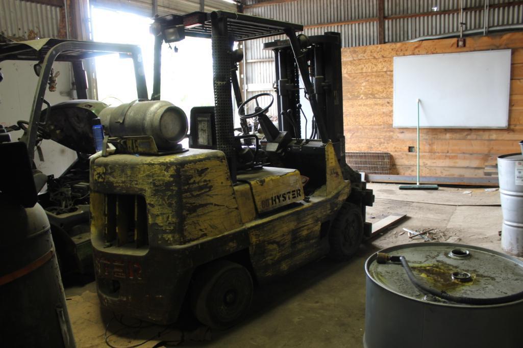 Hyster LP 8,000 lbs.  Solid Tire Forklift, Cascade Rotator, Dual Mast, 120 in., S/N D004D08909X, (60