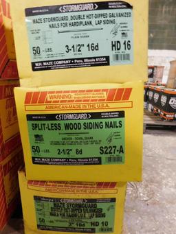 LOT: Assorted 750 lbs. of Maze Stormguard Siding Nails