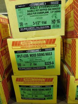 LOT: Assorted 750 lbs. of Maze Stormguard Siding Nails