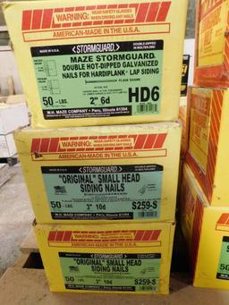 LOT: Assorted 750 lbs. of Maze Stormguard Siding Nails