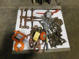 LOT: Chain Hoists, Cum Along, Chain Binders, Pallet Puller, etc.