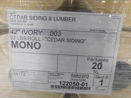 LOT: (2) Pallets Cedar Siding Lumber Wrap, (1) Pallet Plastic Wrap