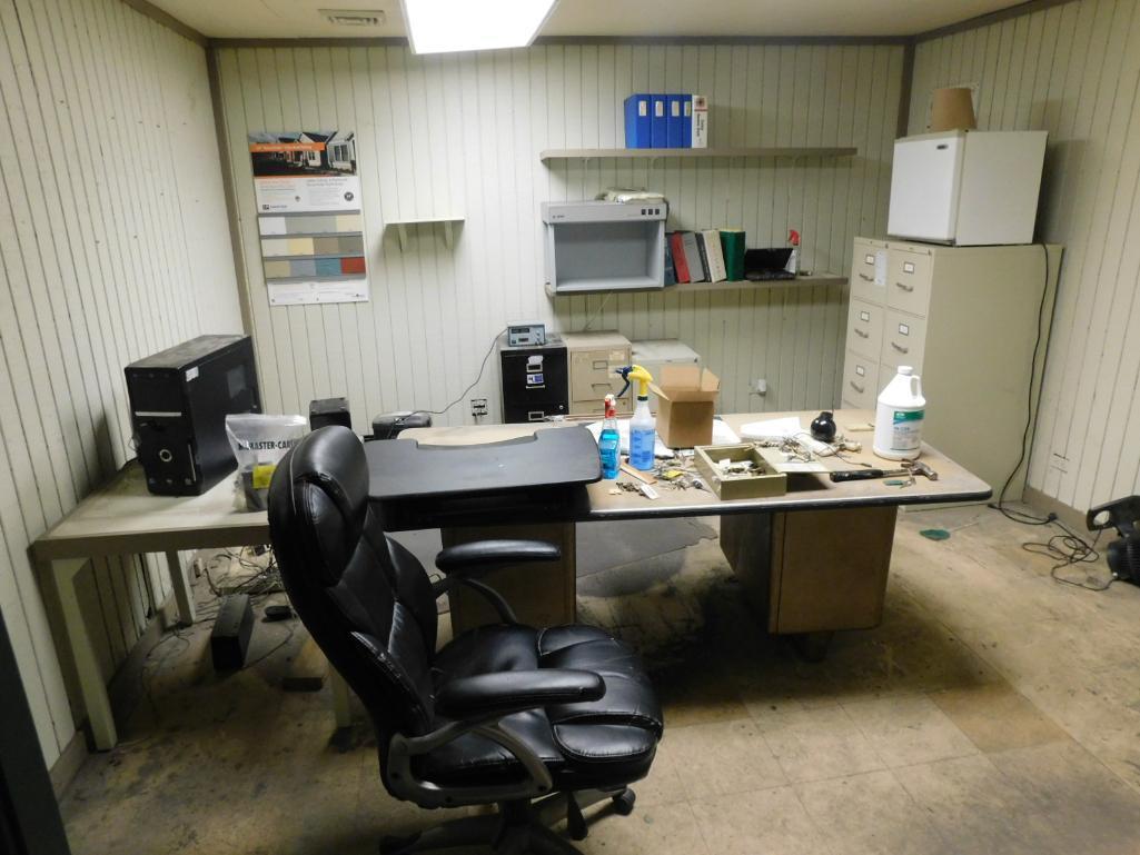 LOT: Contents of Offices: Desks, Chairs, File Cabinets, Monitors (NO TOWERS OR PRINTERS)