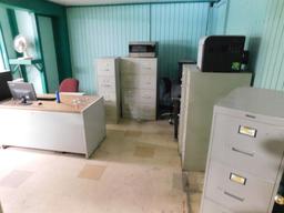LOT: Contents of Offices: Desks, Chairs, File Cabinets, Monitors (NO TOWERS OR PRINTERS)