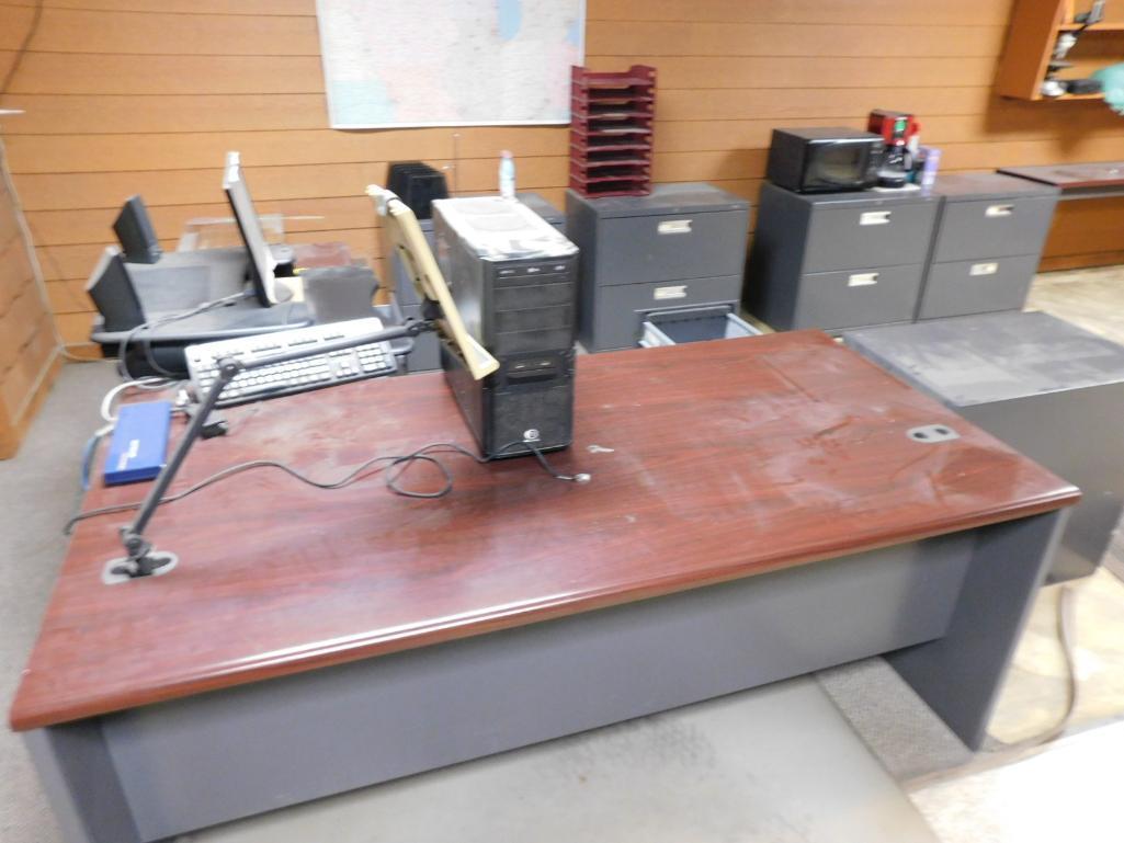 LOT: Contents of Offices: Desks, Chairs, File Cabinets, Monitors (NO TOWERS OR PRINTERS)