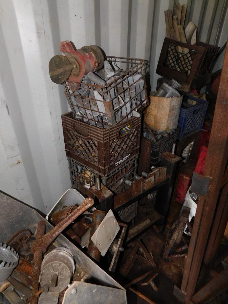 LOT: Contents of Container: Large Quantity of Assorted Scrap, 20' Rolling Gate, Misc. Fence Panels