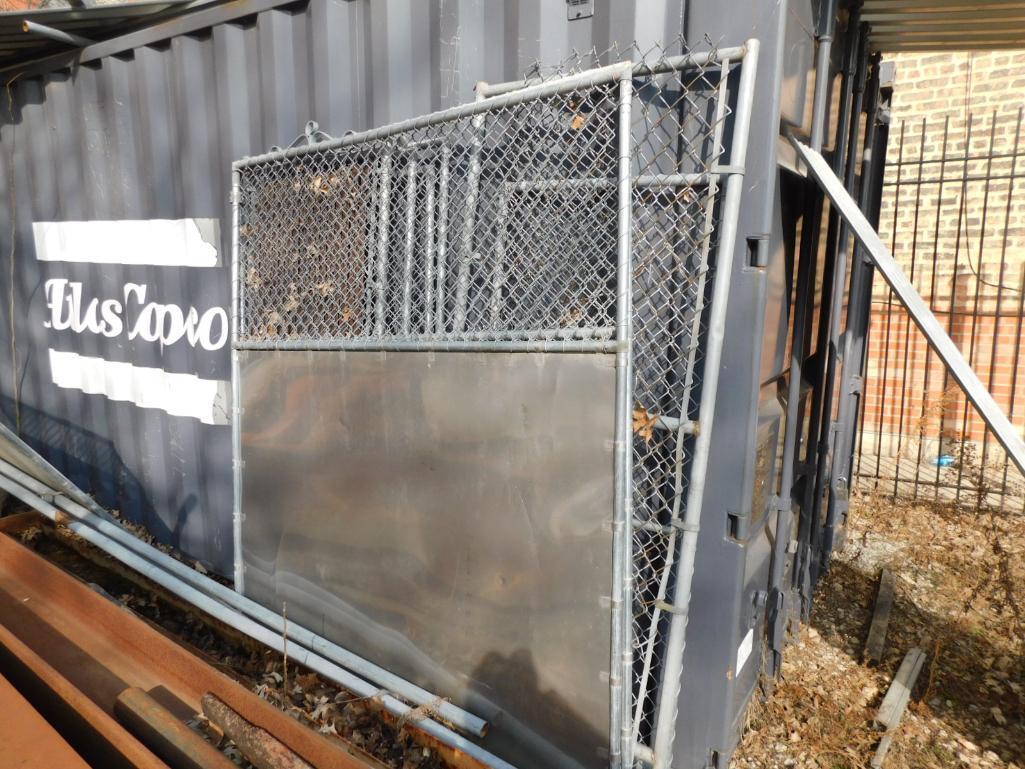 LOT: Contents of Container: Large Quantity of Assorted Scrap, 20' Rolling Gate, Misc. Fence Panels