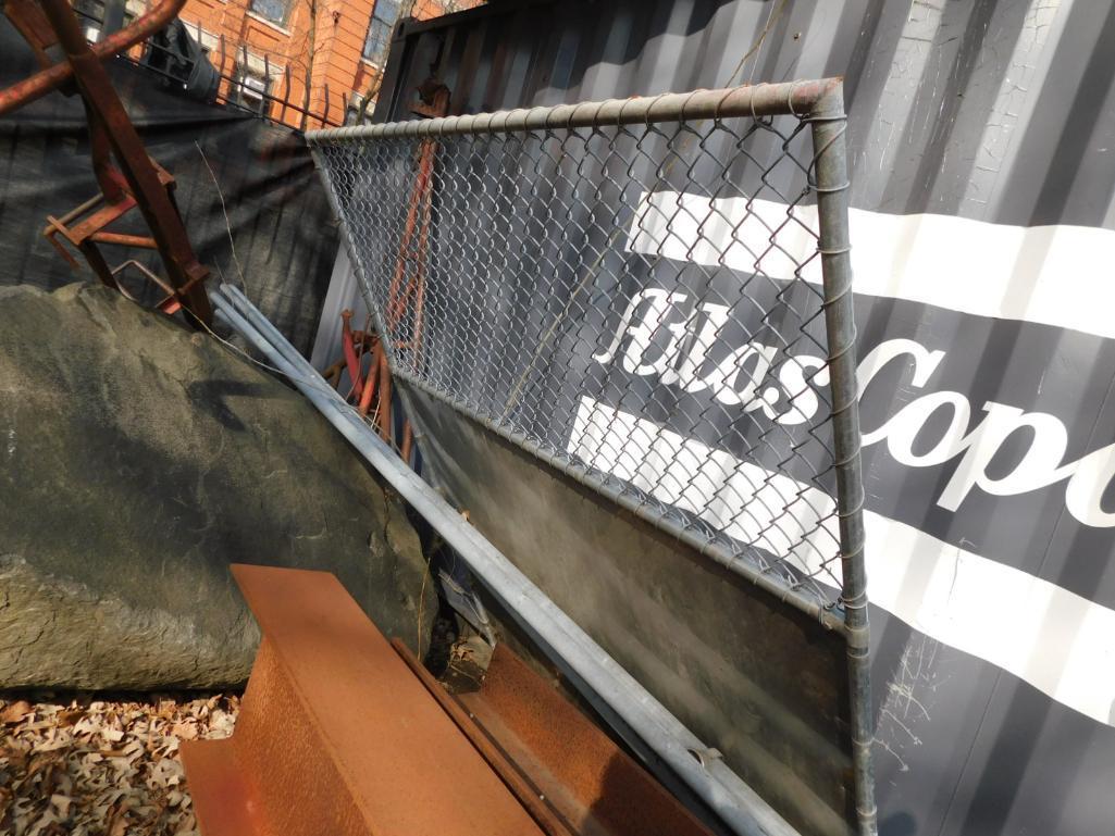 LOT: Contents of Container: Large Quantity of Assorted Scrap, 20' Rolling Gate, Misc. Fence Panels