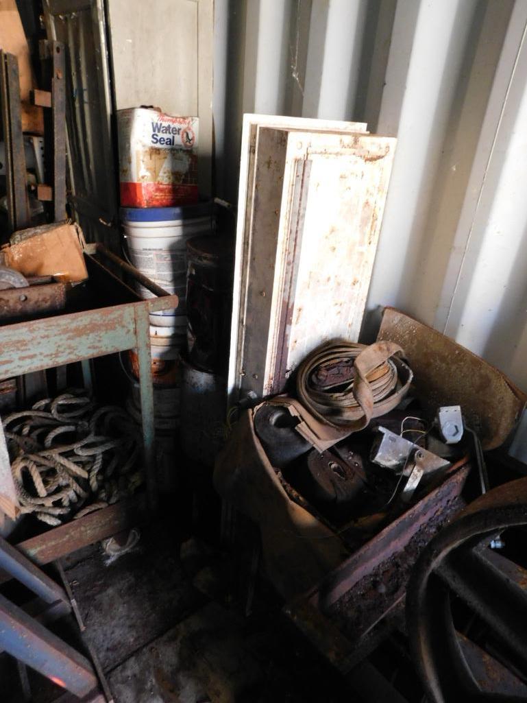 LOT: Contents of Container: Large Quantity of Assorted Scrap, 20' Rolling Gate, Misc. Fence Panels