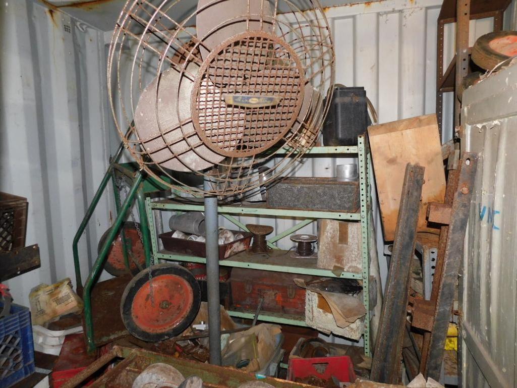 LOT: Contents of Container: Large Quantity of Assorted Scrap, 20' Rolling Gate, Misc. Fence Panels