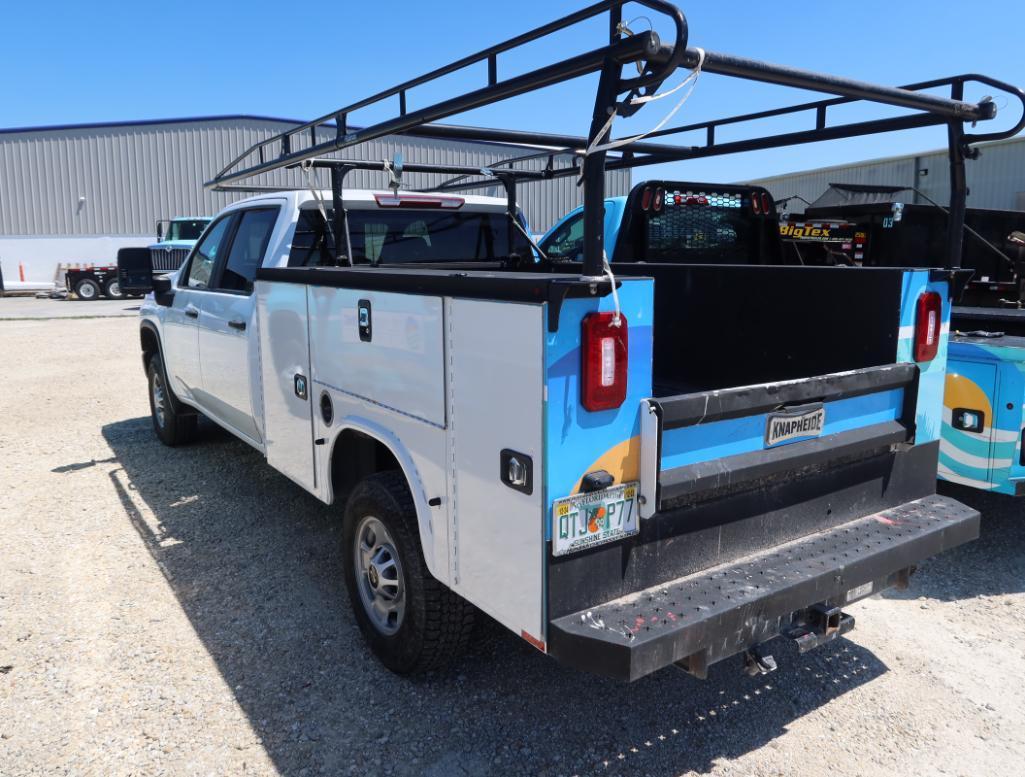 2021 Chevy Silverado 2WD 4 Door Crew Cab Service Body w/Ladder Rack, Gas License# QTJ-P77, VIN