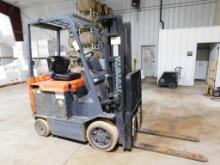 Toyota Model 25 48 Volt Electric Fork Lift 4,802 Lb. Cap., Triple Mast, Side Shift, Non Marking