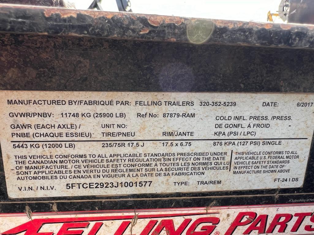 2017 Felling Utility Trailer, VIN: 5FTCE2923J001577, Approx. 20' (TRAILER ONLY)