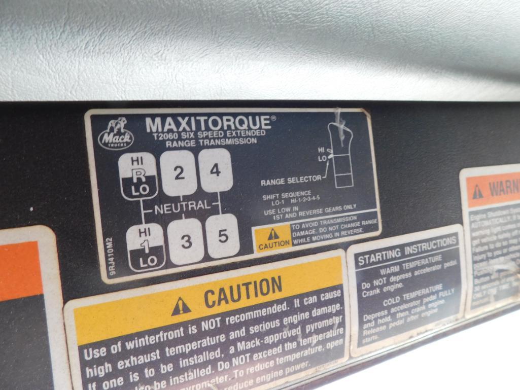 Mack RB690S Lugger Truck, VIN 1M2AM20C7WM003067, Maxitorque 6-Speed Extended Range Transmission,