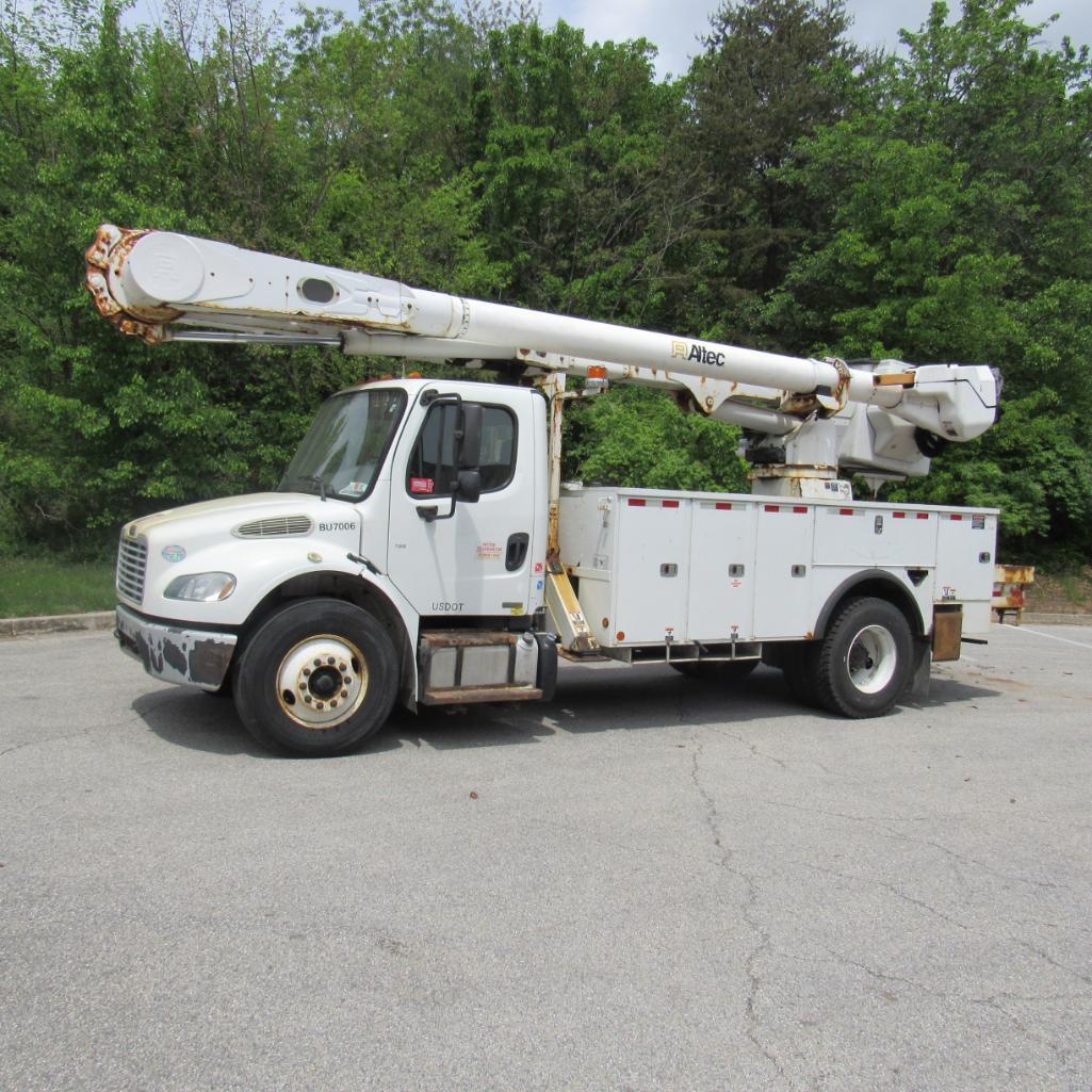 Altec 55' Rear Mounted 2-Man Bucket Aerial Boom, Front & Rear A-Frame Outriggers, Mounted on