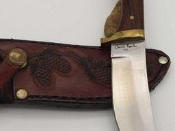 David Benitez Signed 79' Custom Fixed Blade Wood Handle Knife & Sheath