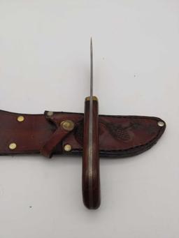 David Benitez Signed 79' Custom Fixed Blade Wood Handle Knife & Sheath