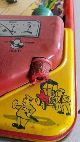 Crank Action Tin Driving Game - Scroll Ripped & Horn Missing