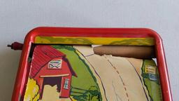 Crank Action Tin Driving Game - Scroll Ripped & Horn Missing