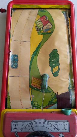 Crank Action Tin Driving Game - Scroll Ripped & Horn Missing