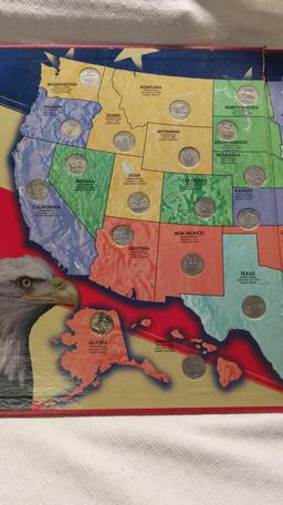 Fifty State Quarters Collector's Map with Quarters (Missing 3, Michigan, Kentucky & Tennessee)