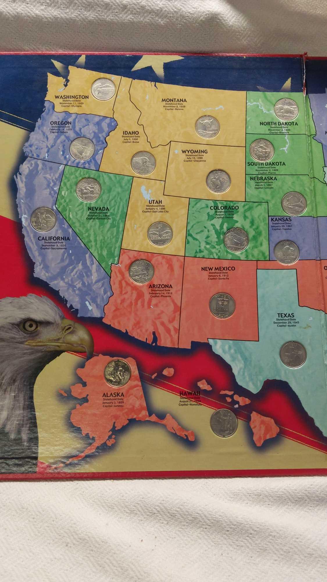 Fifty State Quarters Collector's Map with Quarters (Missing 3, Michigan, Kentucky & Tennessee)