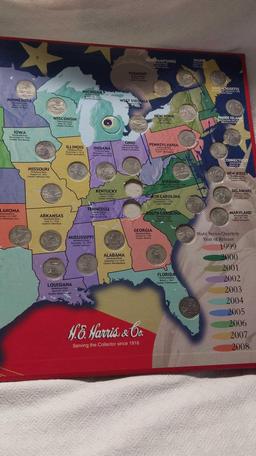 Fifty State Quarters Collector's Map with Quarters (Missing 3, Michigan, Kentucky & Tennessee)