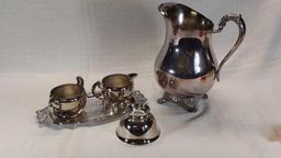 FB Rogers Silver Co. Water Pitcher & Silverplate tray w/ cream & sugar
