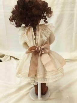 DOLL WITH STAND 20" PAMILA PHILLIPS 1996 SOFT BODY AND PORCELAIN