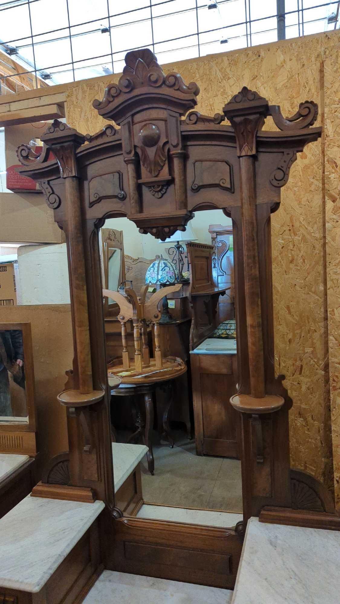 VICTORIAN WALNUT DRESSER WITH MIRROR DIMENSIONS IN PICTURE