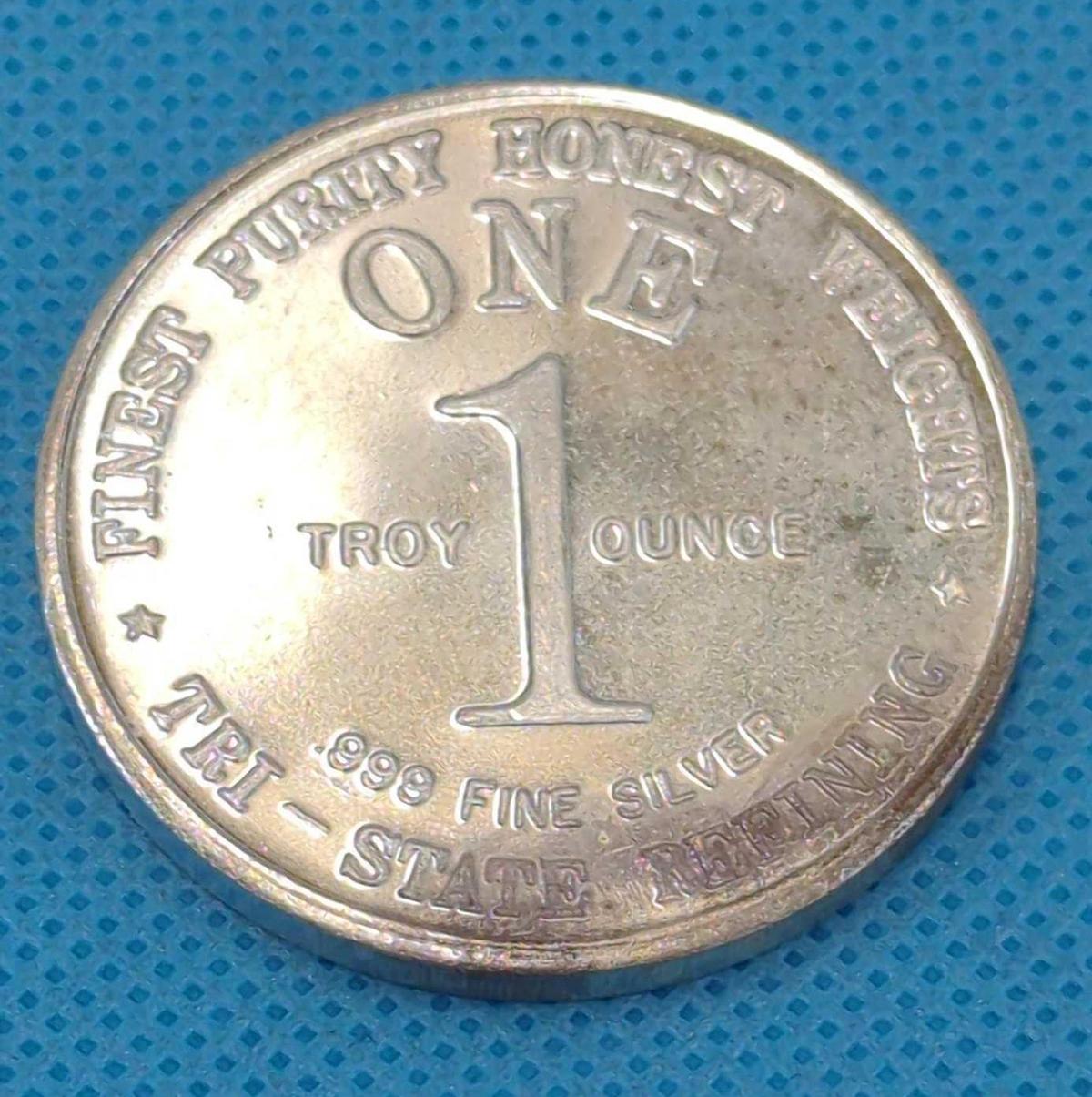 TRI-STATE REFINING ONE TROY OZ. .999 FINE SILVER ROUND