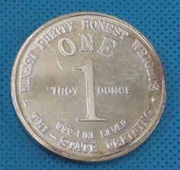 TRI-STATE REFINING ONE TROY OZ. .999 FINE SILVER ROUND