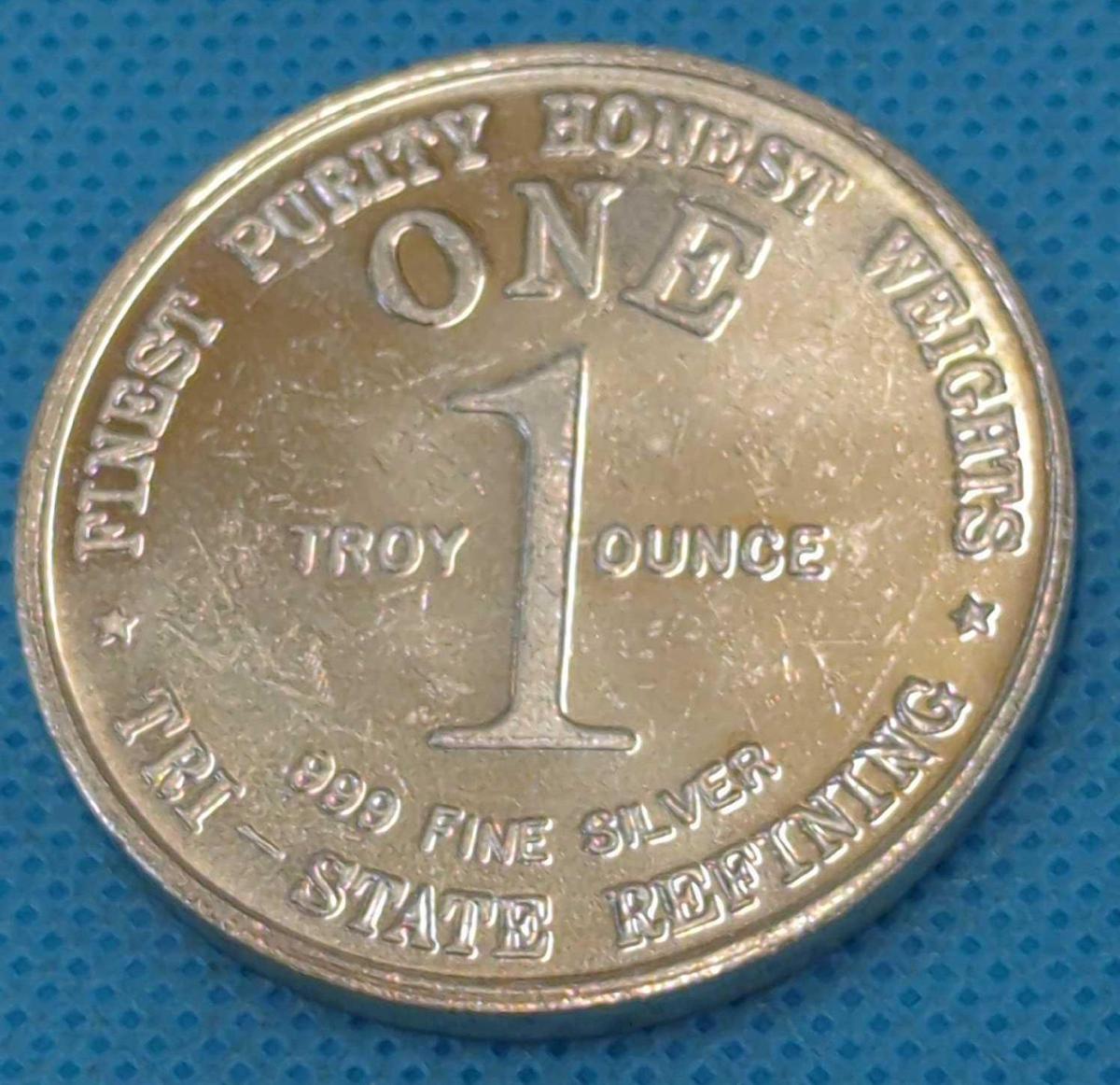 TRI-STATE REFINING ONE TROY OZ. .999 FINE SILVER ROUND