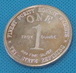 TRI-STATE REFINING ONE TROY OZ. .999 FINE SILVER ROUND