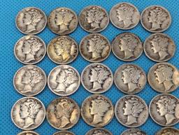 MERCURY DIMES LOT OF 25 - VARIOUS DATES - SILVER