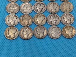 MERCURY DIMES LOT OF 25 - VARIOUS DATES - SILVER