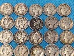 MERCURY DIMES LOT OF 25 - VARIOUS DATES - SILVER