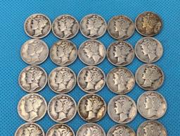 MERCURY DIMES LOT OF 25 - VARIOUS DATES - SILVER
