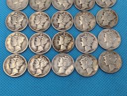 MERCURY DIMES LOT OF 25 - VARIOUS DATES - SILVER