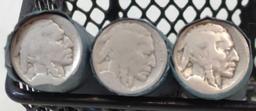 THREE ROLLS OF WELL WORN BUFFALO NICKELS NO DATE VISIBLE 120 TOTAL